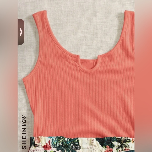 2XL SHEIN VCAY Tropical Print Waist Belted Tank Romper! - Picture 4 of 5